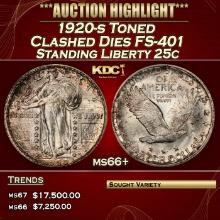 1920-s Standing Liberty Quarter Toned Clashed Dies FS-401 25c ms66+ SEGS
