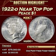1922-d Peace Dollar Near Top Pop $1 ms66+ SEGS