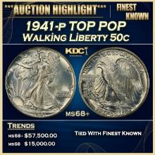 1941-p Walking Liberty Half Dollar TOP POP 50c ms68+ SEGS