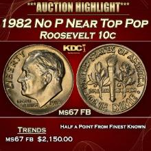 1982 No P Roosevelt Dime Near Top Pop 10c Grades ms67 FB