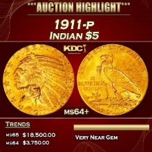 1911-p Gold Indian Half Eagle $5 ms64+ USCG