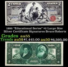 1896 $2 Large Size Silver Certificate "Educational Series" Grades Choice AU Signatures Bruce/Roberts