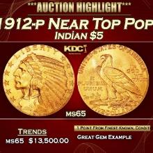 1912-p Gold Indian Half Eagle Near Top Pop! $5 ms65 USCG