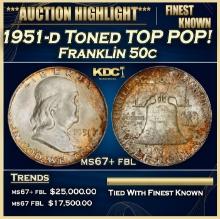1951-d Franklin Half Dollar Toned TOP POP! 50c ms67+ fbl SEGS