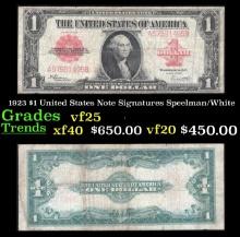 1923 $1 United States Note Grades vf+ Signatures Speelman/White