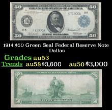 1914 $50 Green Seal Federal Reserve Note Grades Select AU Dallas