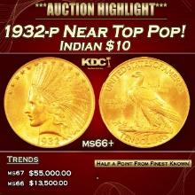 1932-p Gold Indian Eagle Near Top Pop! $10 ms66+ SEGS