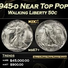 1945-d Walking Liberty Half Dollar Near Top Pop 50c ms67+ SEGS