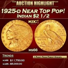 1925-d Gold Indian Quarter Eagle Near Top Pop! $2 1/2 ms66 USCG