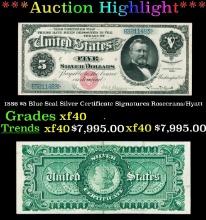 1886 $5 Blue Seal Silver Certificate Grades xf40 Signatures Rosecrans/Hyatt