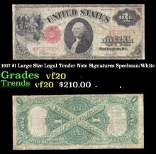1917 $1 Large Size Legal Tender Note Grades vf, very fine Signatures Speelman/White