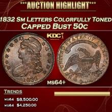 1832 Sm Letters Capped Bust Half Dollar Colorfully Toned 50c ms64+ SEGS