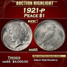 1921-p Peace Dollar $1 ms65 SEGS
