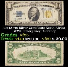 1934A $10 Silver Certificate North Africa WWII Emergency Currency Grades vf+