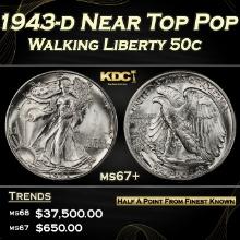 1943-d Walking Liberty Half Dollar Near Top Pop 50c ms67+ SEGS
