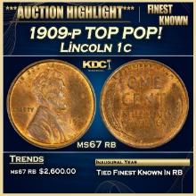 1909-p Lincoln Cent TOP POP! 1c ms67 rb SEGS