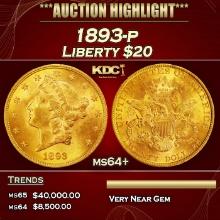 1893-p Gold Liberty Double Eagle $20 ms64+ SEGS