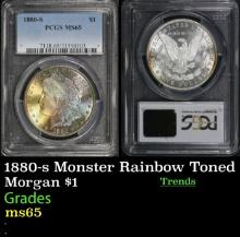 PCGS 1880-s Morgan Dollar Monster Rainbow Toned $1 ms65 PCGS