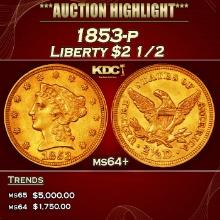 1853-p Gold Liberty Quarter Eagle $2 1/2 ms64+ SEGS