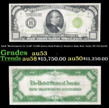 1928 $1000 Green Seal Federal Reserve Note "Redeemable In Gold" New York, NY Grades Select AU FR-221