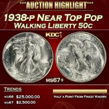 1938-p Walking Liberty Half Dollar Near Top Pop 50c ms67+ SEGS