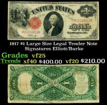 1917 $1 Large Size Legal Tender Note Grades vf+ Signatures Elliott/Burke