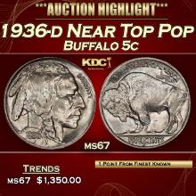 1936-d Buffalo Nickel Near Top Pop 5c ms67 SEGS