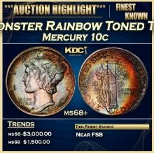 1938-p Mercury Dime Monster Rainbow Toned TOP POP! 10c ms68+ SEGS