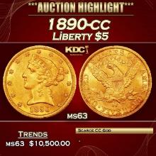 1890-cc Gold Liberty Half Eagle $5 ms63 SEGS