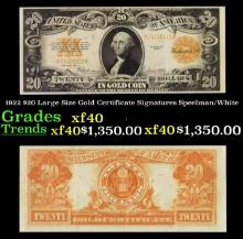 1922 $20 Large Size Gold Certificate Grades xf Signatures Speelman/White