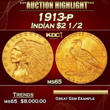 1913-p Gold Indian Quarter Eagle $2 1/2 ms65 SEGS