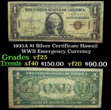 1935A $1 Silver Certificate Hawaii WWII Emergency Currency Grades vf+
