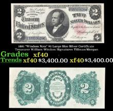 1891 $2 Large Size Silver Certificate "Windom Note" Treasurer William Windom Grades xf Signatures Ti