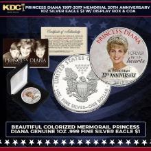 Princess Diana 1997-2017 Memorial 20th Anniversary 1oz Silver Eagle $1 w/ Display Box & COA Grades O