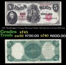 1907 $5 Large Size Legal Tender Note "WoodChopper" Grades xf+ Signatures Vernon/McClung