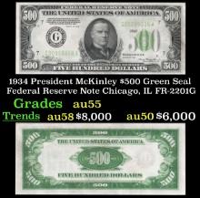 1934 $500 Green Seal Federal Reserve Note President McKinley Chicago, IL Grades Choice AU FR-2201G
