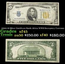 1934A $5 Silver Certificate North Africa WWII Emergency Currency Grades xf45