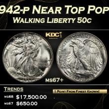 1942-p Walking Liberty Half Dollar Near Top Pop 50c ms67+ SEGS