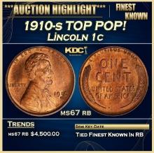 1910-s Lincoln Cent TOP POP! 1c ms67 rb SEGS