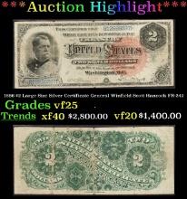 1886 $2 Large Size Silver Certificate General Winfield Scott Hancock Grades vf+ FR-242