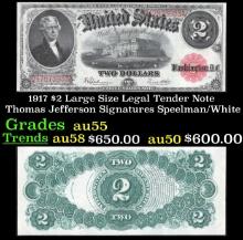 1917 $2 Large Size Legal Tender Note Thomas Jefferson Grades Choice AU Signatures Speelman/White