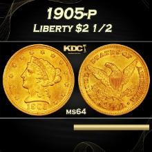 1905-p Gold Liberty Quarter Eagle $2 1/2 ms64 SEGS