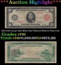 1914 $20 Large Size Blue Seal Federal Resrve Note Grades vf, very fine City