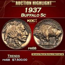 1937 Proof Buffalo Nickel 5c pr68 SEGS