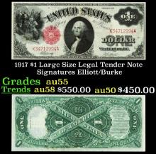 1917 $1 Large Size Legal Tender Note Grades Choice AU Signatures Elliott/Burke