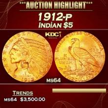 1912-p Gold Indian Half Eagle $5 ms64 USCG