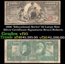 1896 $2 Large Size Silver Certificate "Educational Series" Grades vf+ Signatures Bruce/Roberts
