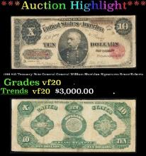 1891 $10 Treasury Note General General William Sheridan Grades vf20 Signatures Bruce/Roberts