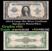 1923 $1 large size Silver Certificate Grades vf+ Signatures Woods/White