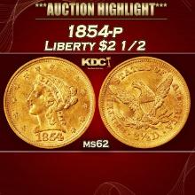 1854-p Gold Liberty Quarter Eagle $2 1/2 ms62 USCG